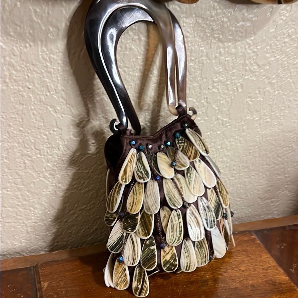 🔥Brown Organic Sea Shell Textured Hand Bag unique EXCELLENT SUMMER!!
